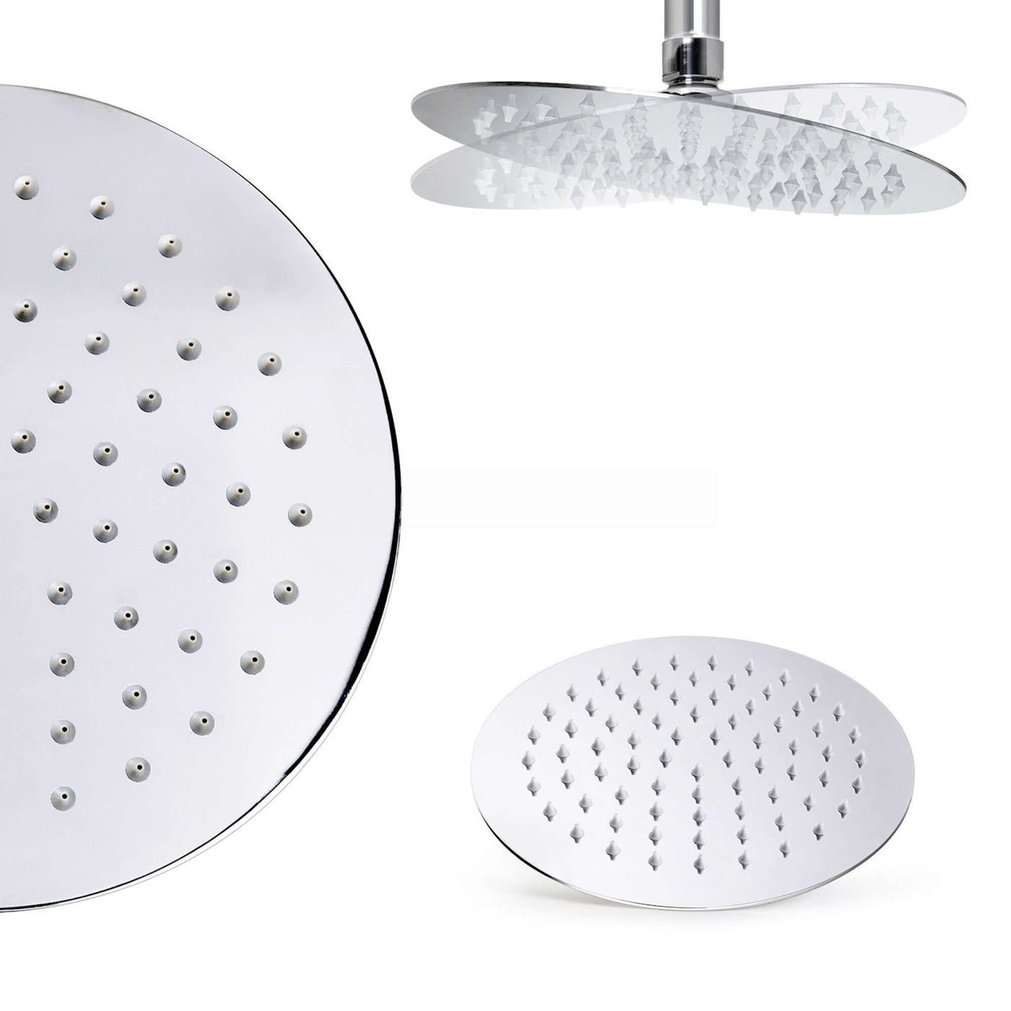 Cali thermostatic bar bath shower mixer valve with dual rigid riser kit, 200mm round overhead rain shower and handheld - chrome