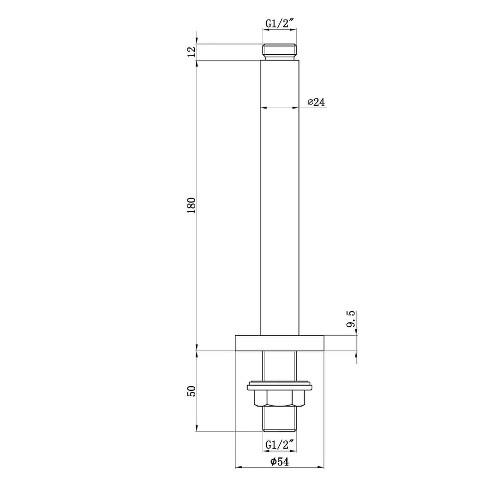Round ceiling mounted shower arm 180mm - gold