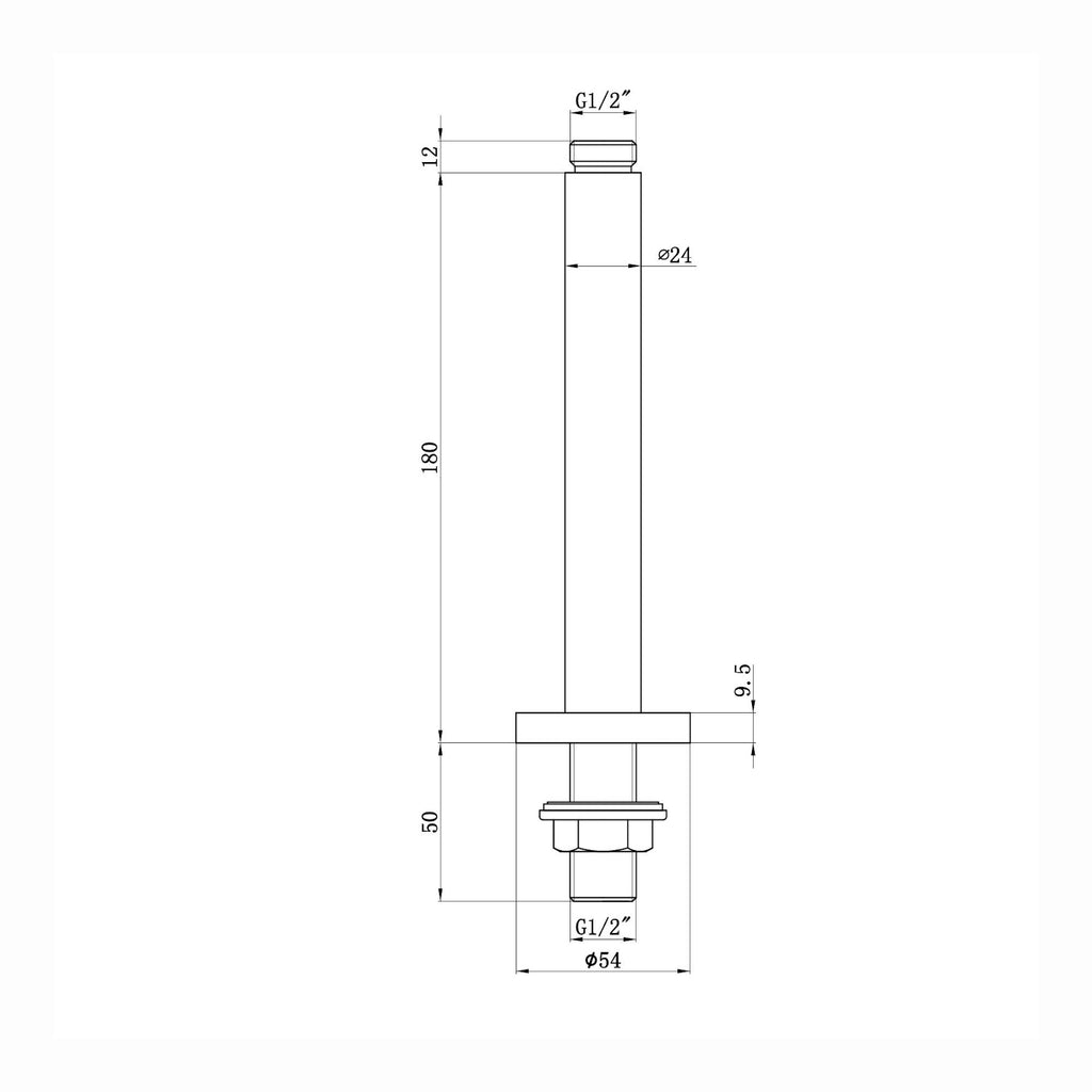 Round ceiling mounted shower arm 180mm - gunmetal grey