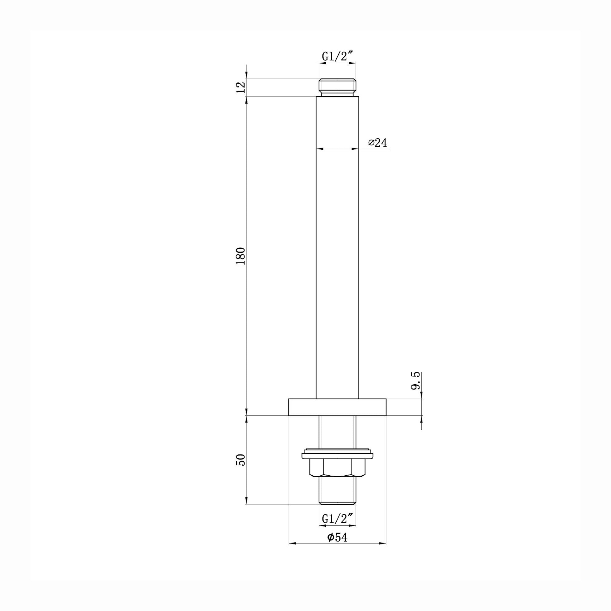 Round ceiling mounted shower arm 180mm - gunmetal grey