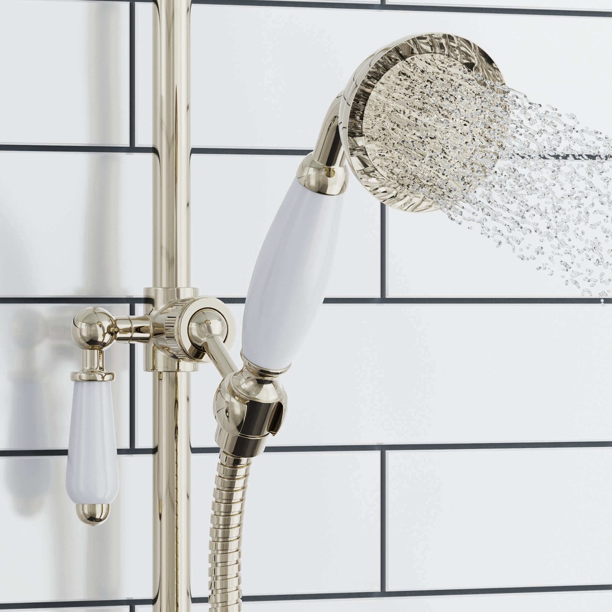 Traditional lever shower head bracket for 18mm diameter rigid riser or slider rail solid brass - gold