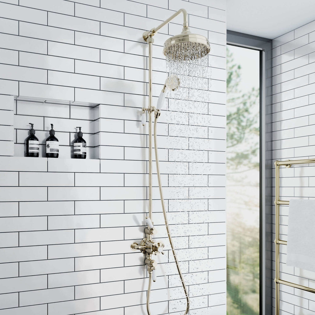 Traditional lever shower head bracket for 18mm diameter rigid riser or slider rail solid brass - gold