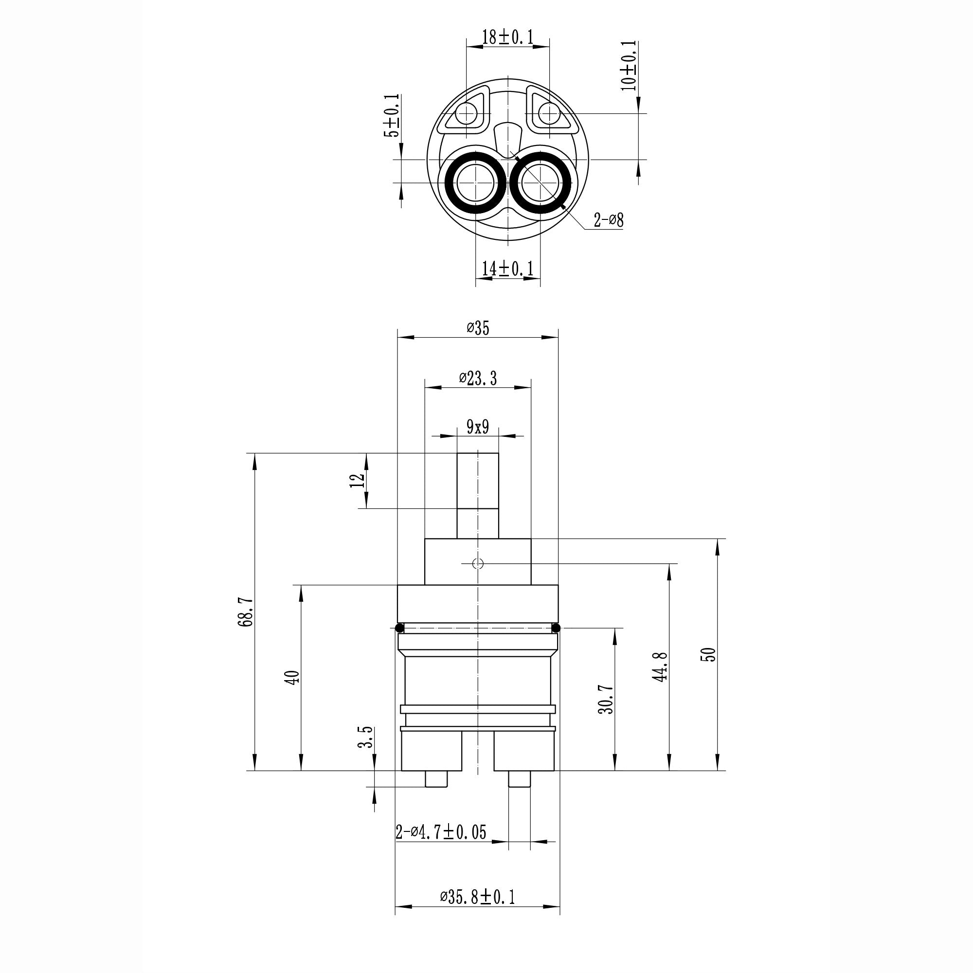 Ceramic disc cartridge valve 35mm high foot - Velar