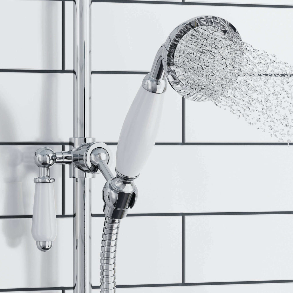 Traditional lever shower head bracket for 18mm diameter rigid riser or slider rail solid brass - chrome & white