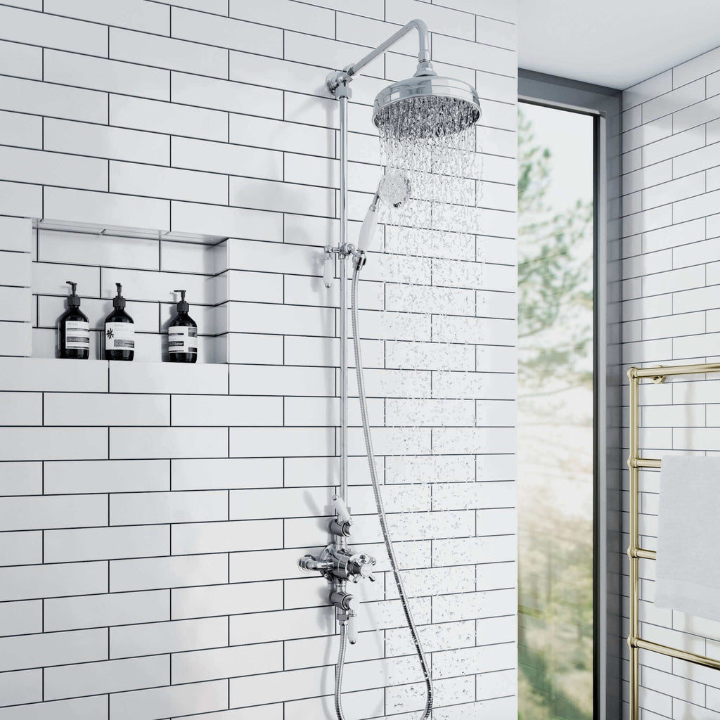 Traditional lever shower head bracket for 18mm diameter rigid riser or slider rail solid brass - chrome & white