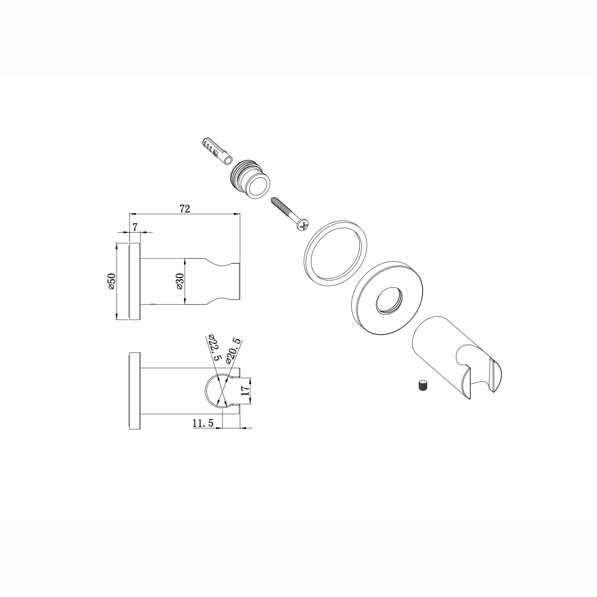Round wall bracket for shower heads solid brass - brushed brass
