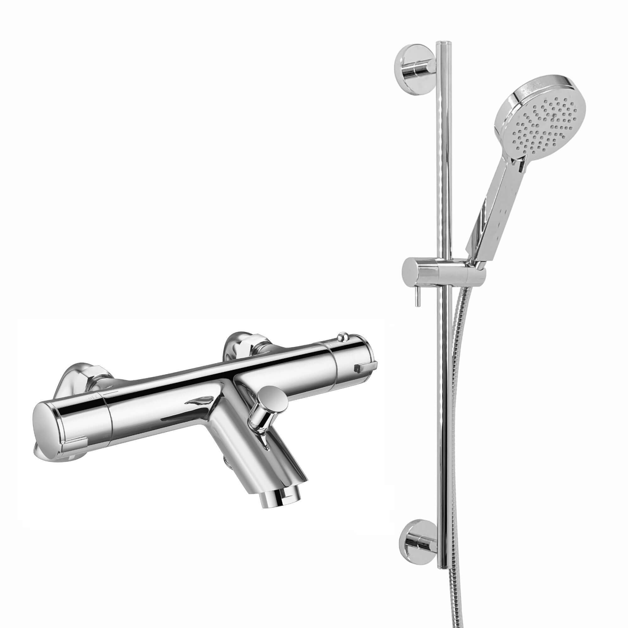 Dune modern thermostatic bath shower mixer tap deck mount with slider rail kit - chrome