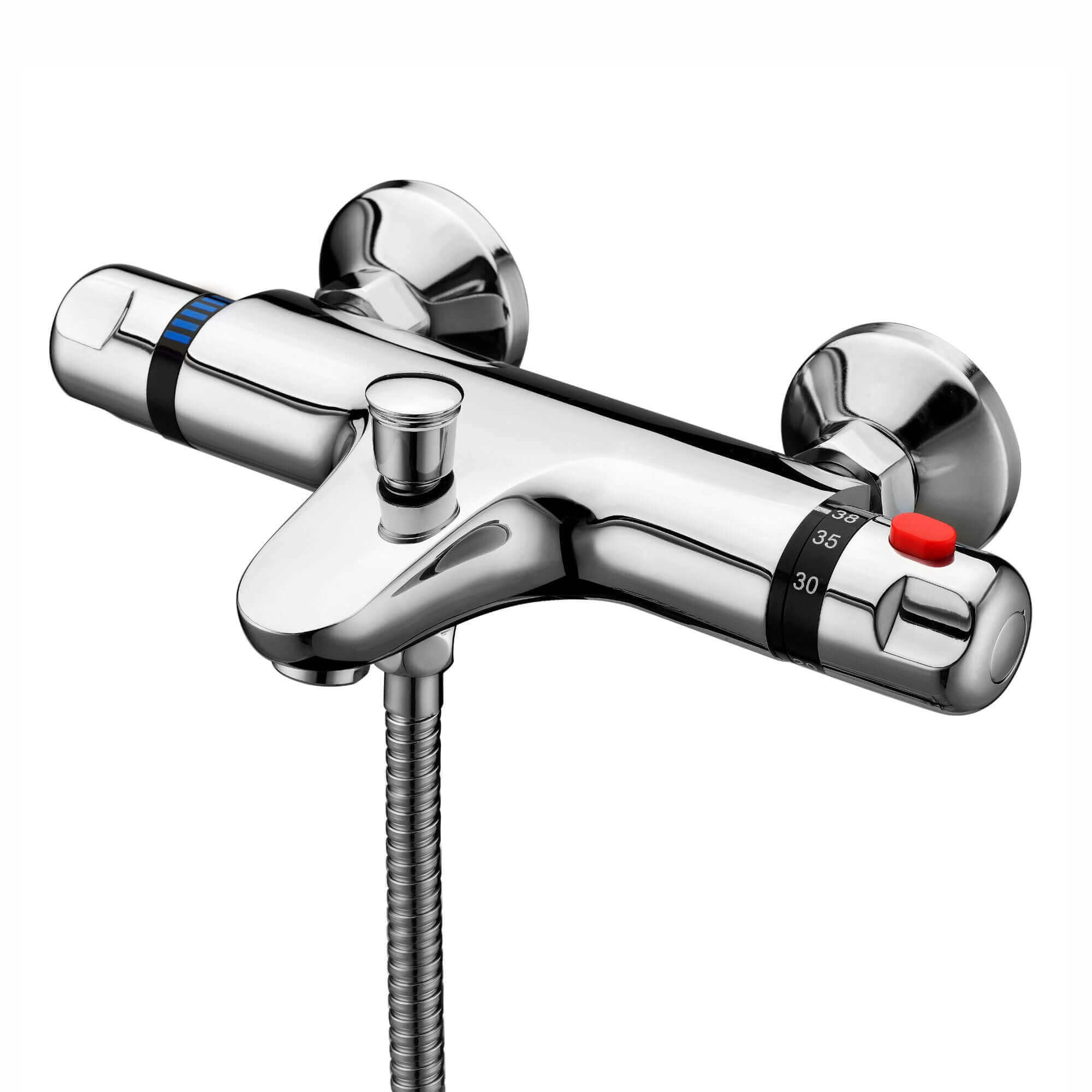 Luna thermostatic bath shower mixer tap wall mount - chrome (no handset)