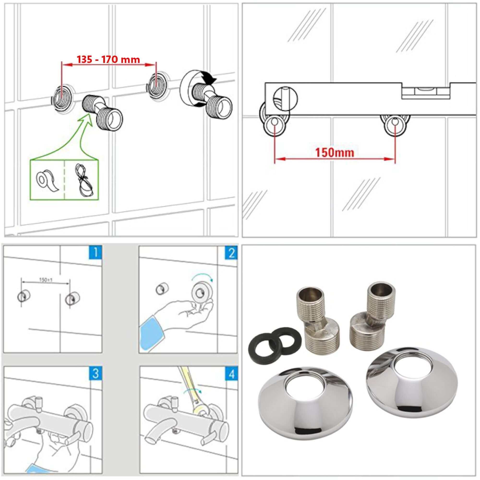Luna thermostatic bath shower mixer tap wall mount - chrome (no handset)