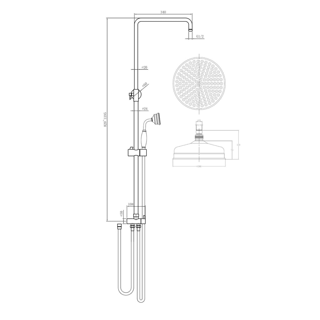 Gallant thermostatic bath shower bar mixer valve deck mounted with dual rigid riser kit, overhead rain shower and handheld - antique brass