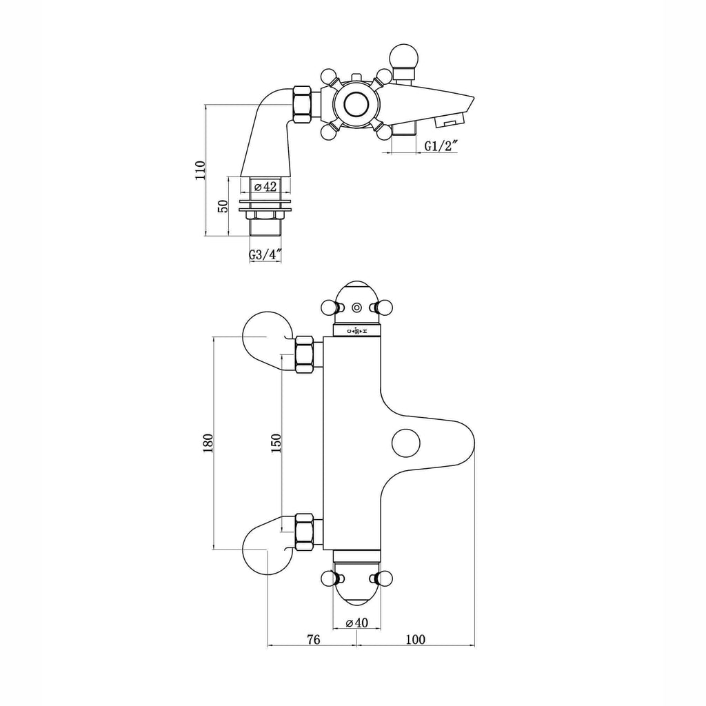 Gallant traditional thermostatic bath shower mixer tap deck mounted - chrome