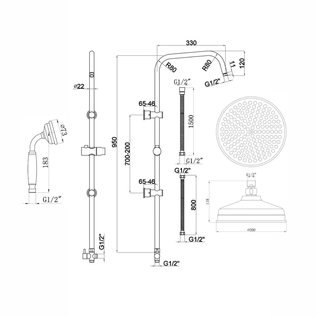 Gallant thermostatic bath shower bar mixer valve deck mounted with dual rigid riser kit, overhead rain shower and handheld - chrome
