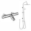 Dune thermostatic bar bath shower mixer valve with dual rigid riser kit, 300mm overhead rain shower and handheld - chrome