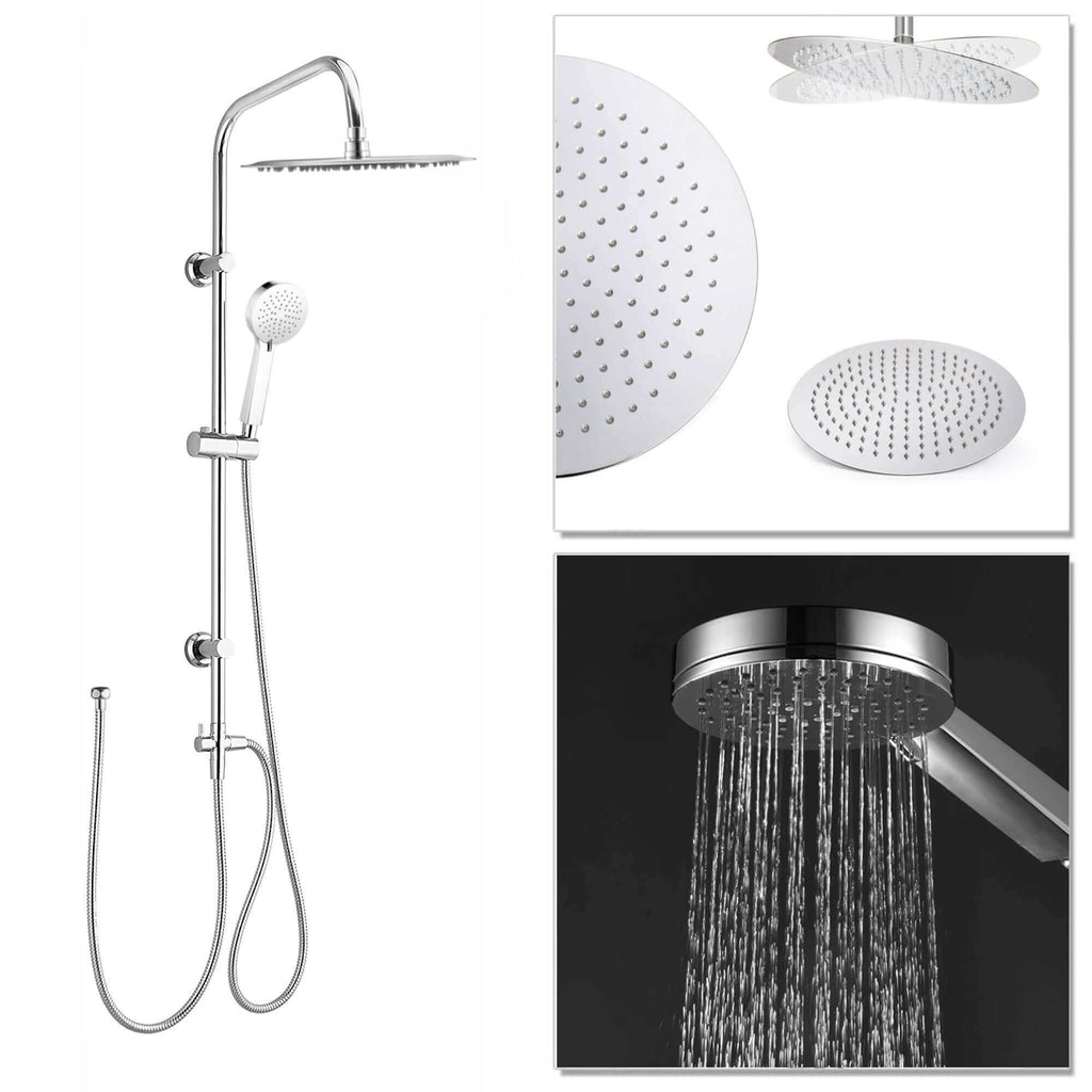 Dune thermostatic bar bath shower mixer valve with dual rigid riser kit, 300mm overhead rain shower and handheld - chrome