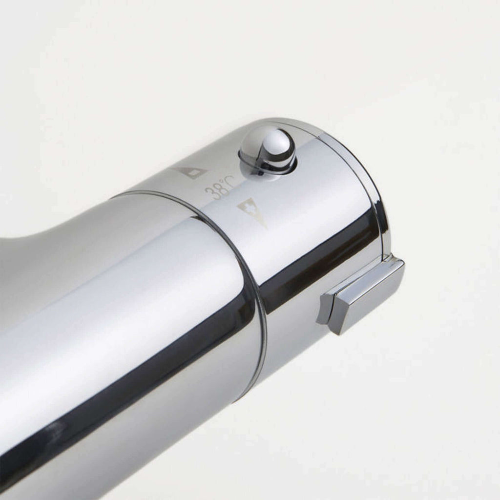 Dune thermostatic bar bath shower mixer valve with dual rigid riser kit, 300mm overhead rain shower and handheld - chrome