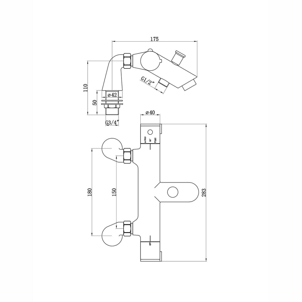 Dune thermostatic bar bath shower mixer valve with dual rigid riser kit, 300mm overhead rain shower and handheld - chrome