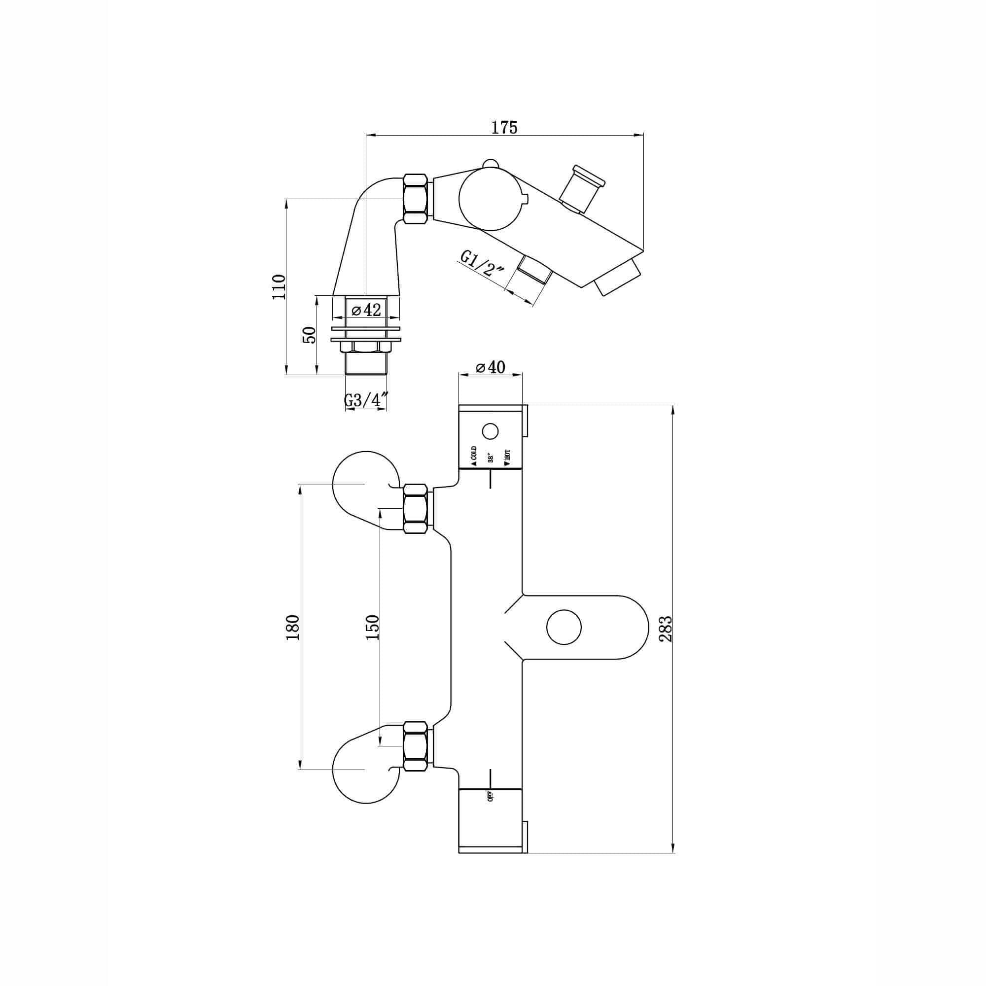 Dune thermostatic bar bath shower mixer valve with dual rigid riser kit, 300mm overhead rain shower and handheld - chrome