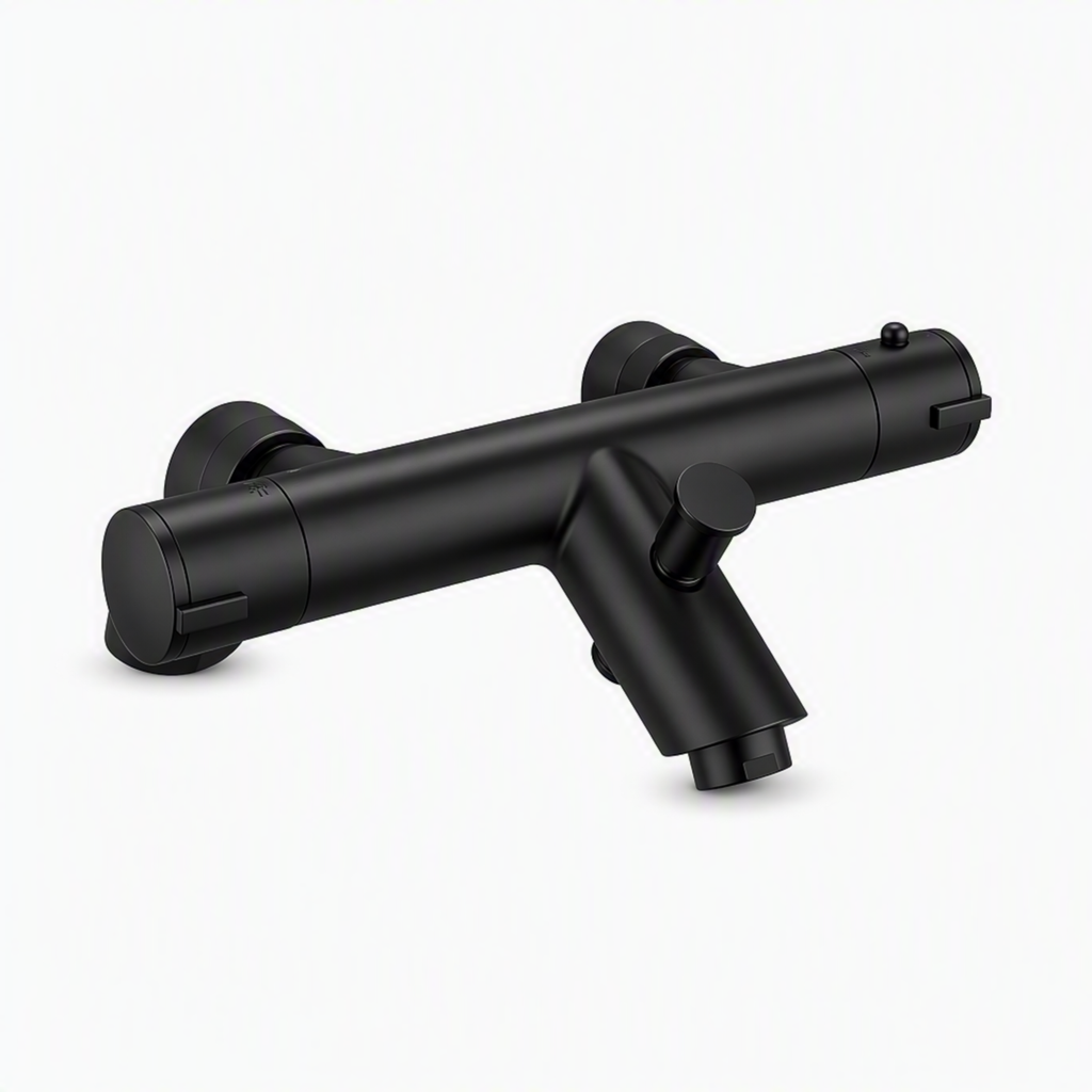 Dune contemporary thermostatic bar bath shower mixer valve 1/2" outlet deck-mount - matt black (no handset)