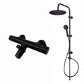 Dune thermostatic bar bath shower mixer valve with dual rigid riser kit, 300mm overhead rain shower and handheld - matt black