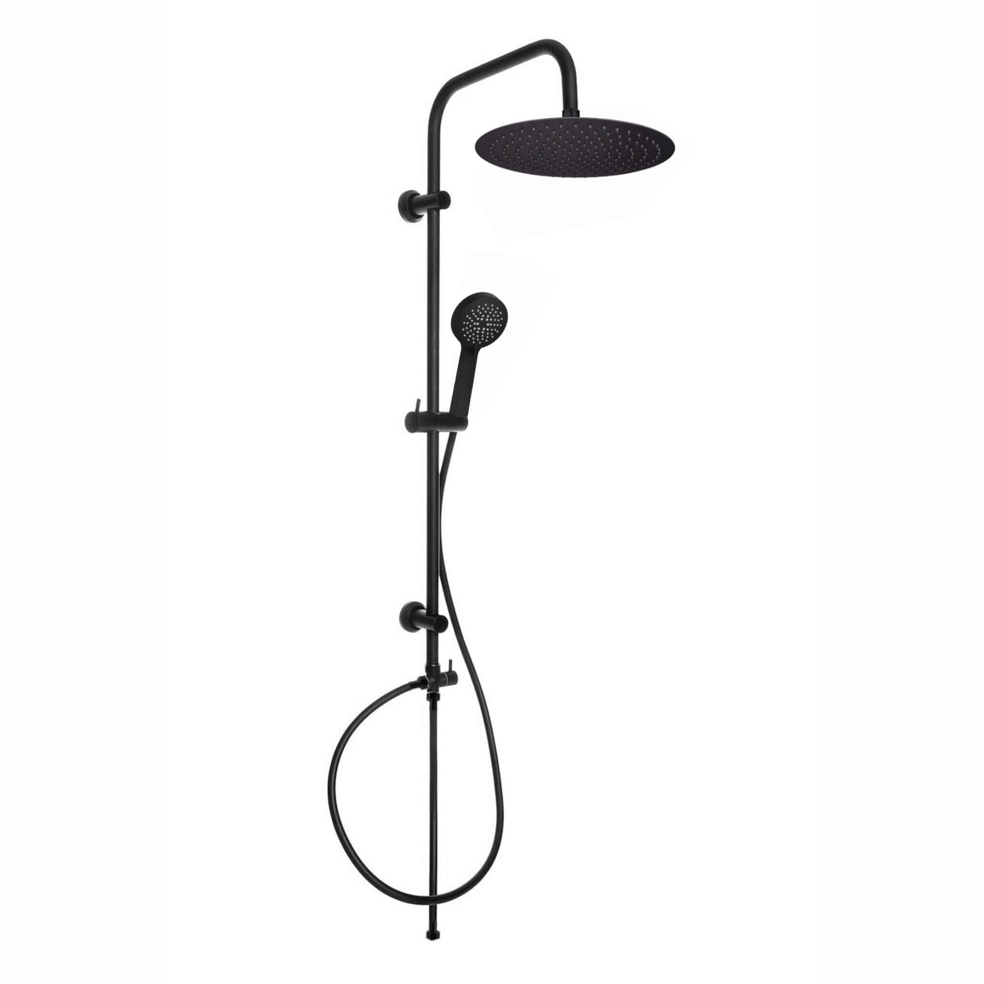 Dune thermostatic bar bath shower mixer valve with dual rigid riser kit, 300mm overhead rain shower and handheld - matt black