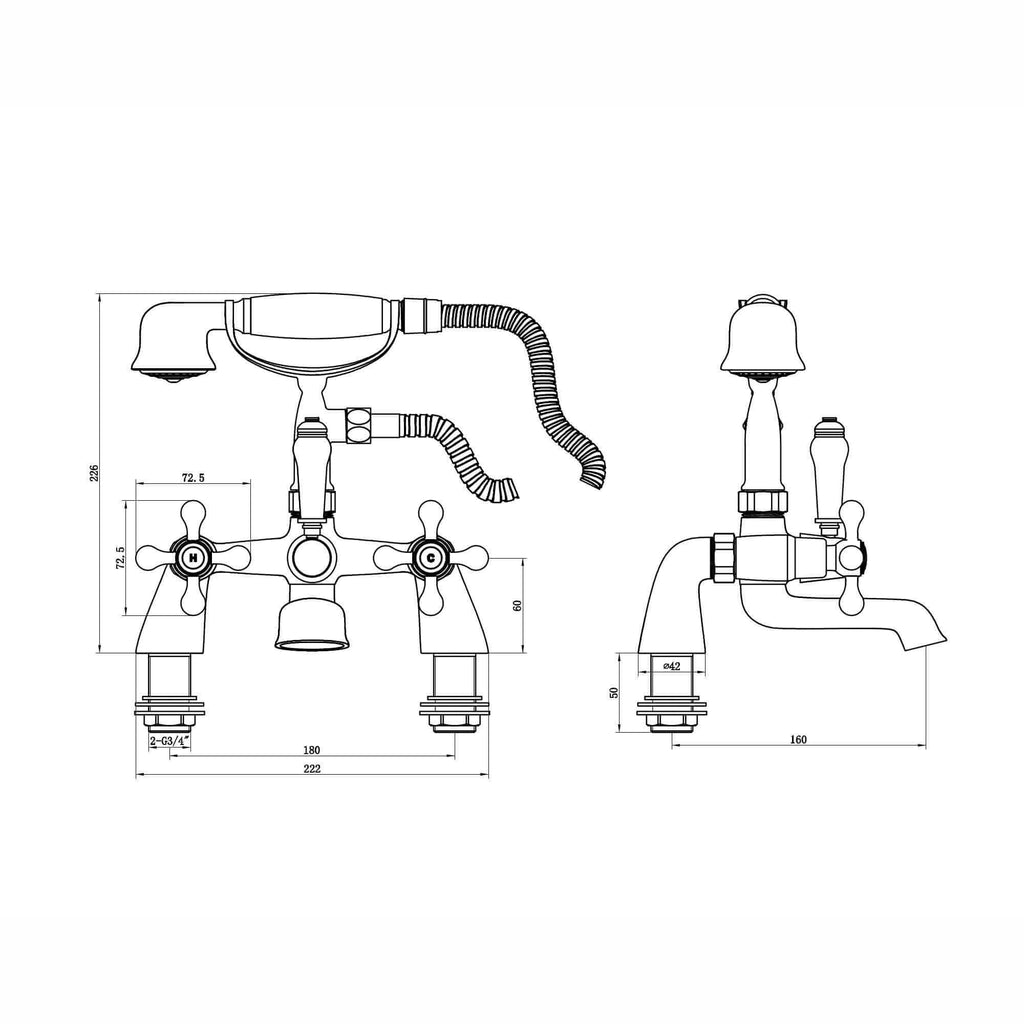 Beaumont Chrome Traditional Bath Shower Mixer Tap Crosshead