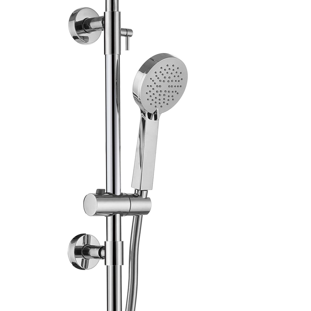 Cali thermostatic bar bath shower mixer valve with dual rigid riser kit, 200mm round overhead rain shower and handheld - chrome
