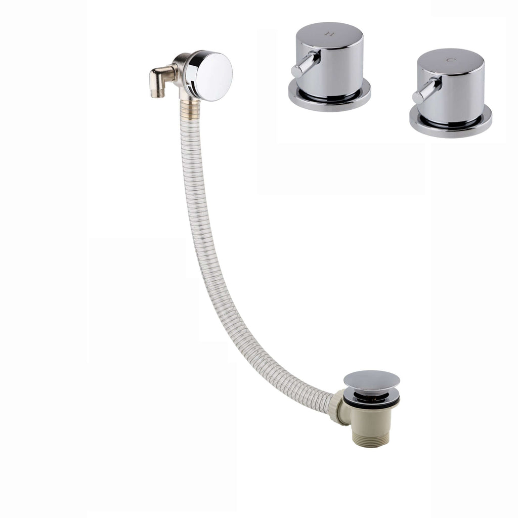 Round overflow bath filler with 3/4" deck bath side valves (pair) - chrome