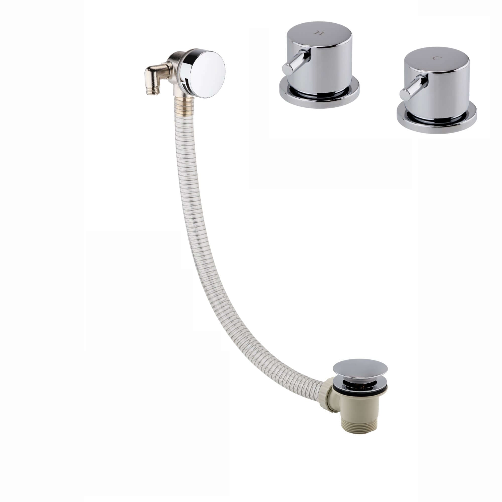 Round overflow bath filler with 3/4" deck bath side valves (pair) - chrome