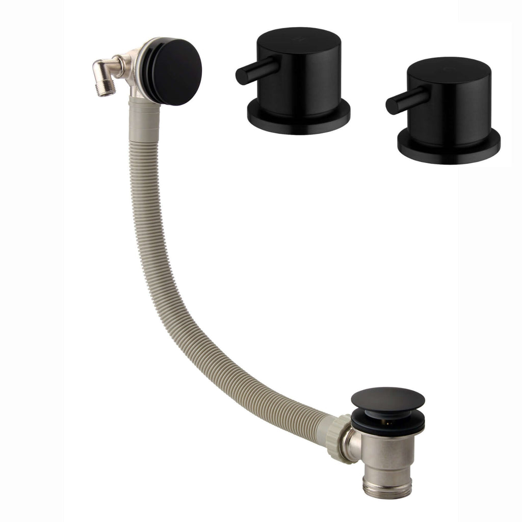 Round overflow bath filler with 3/4" deck bath side valves (pair) - matt black