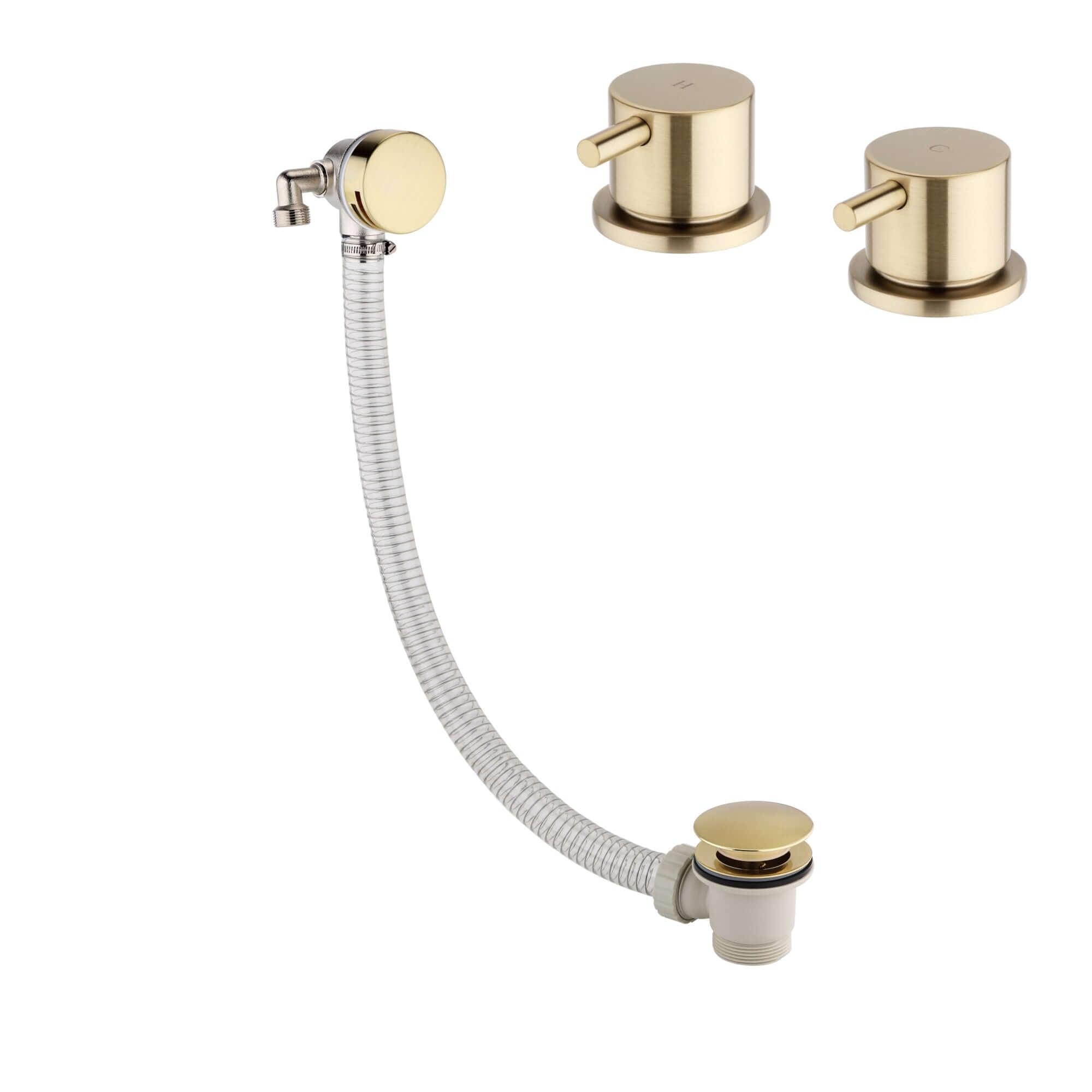 Round overflow bath filler with 3/4" deck bath side valves (pair) - brushed brass