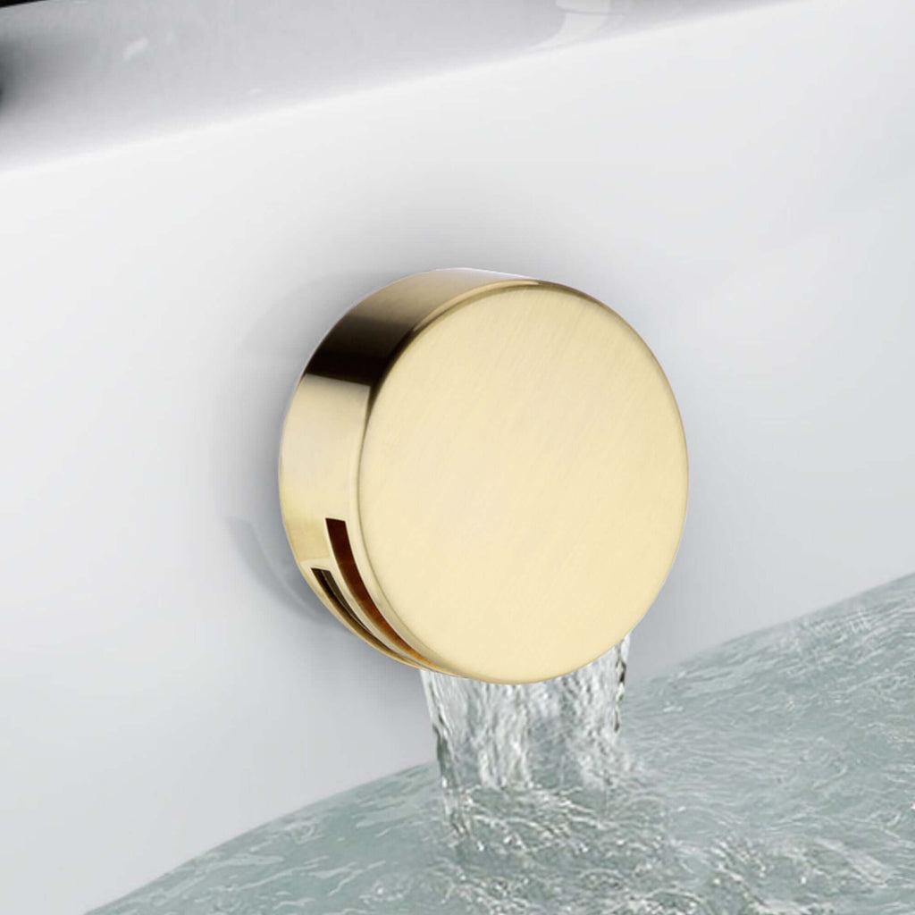 Round overflow bath filler with 3/4" deck bath side valves (pair) - brushed brass