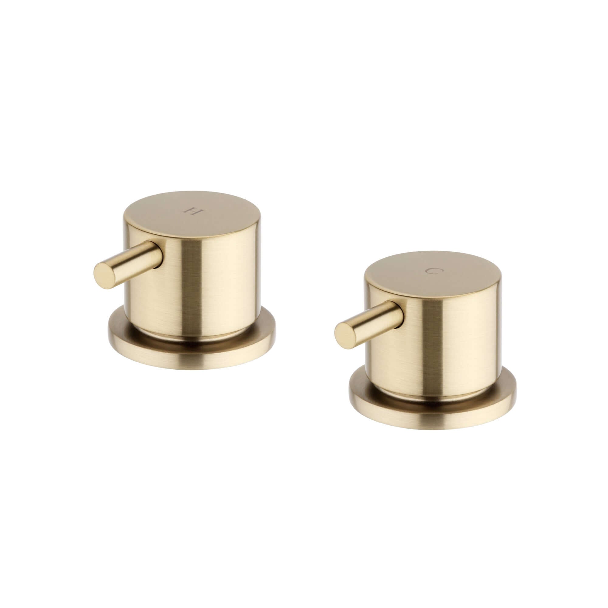 Round overflow bath filler with 3/4" deck bath side valves (pair) - brushed brass