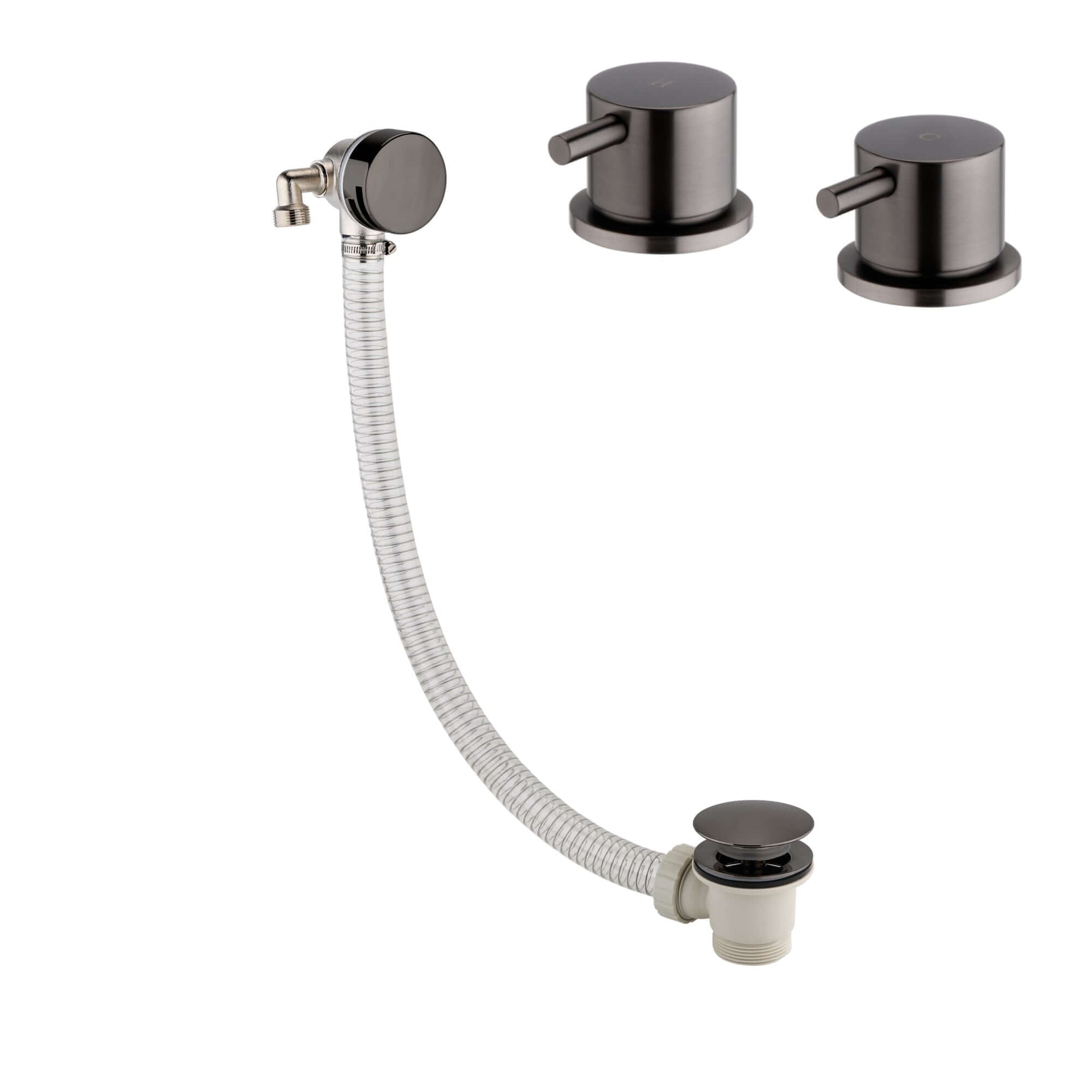 Round overflow bath filler with 3/4" deck bath side valves (pair) - gunmetal grey