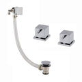 Square overflow bath filler with 3/4" deck bath side valves (pair) - chrome