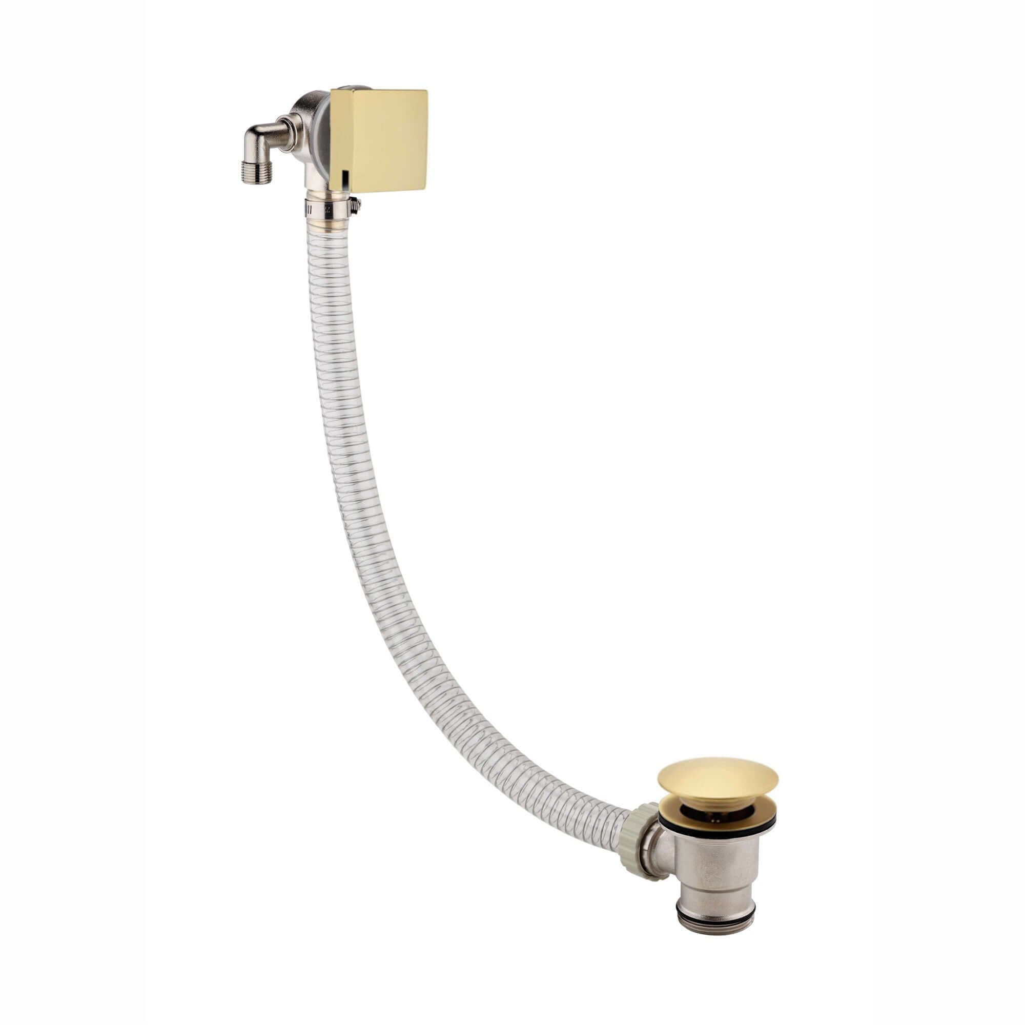 Square overflow bath filler with 3/4" deck bath side valves (pair) - brushed brass