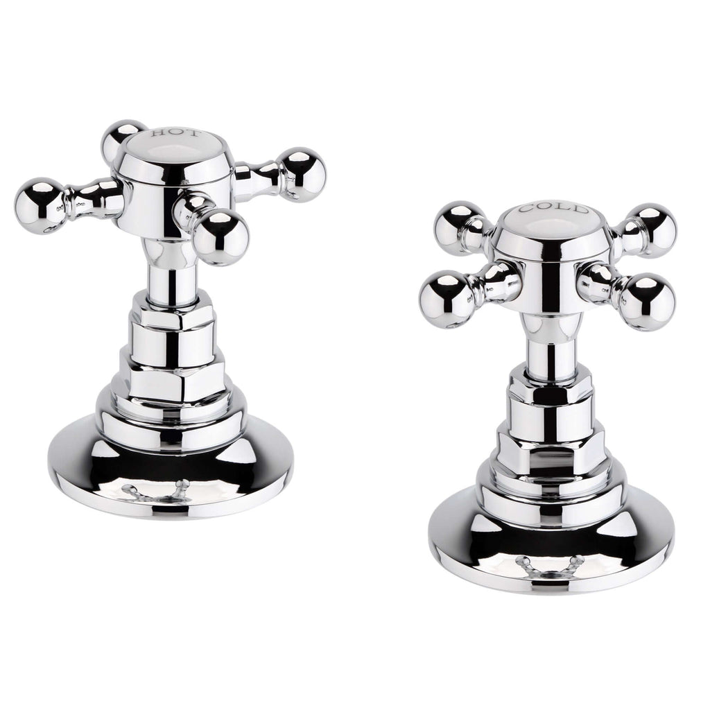 Traditional overflow bath filler with 3/4" deck bath side valves (pair) - chrome