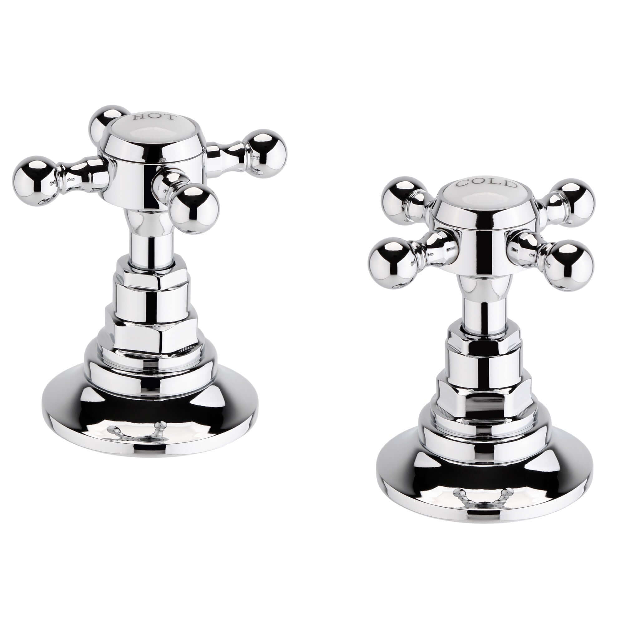 Traditional overflow bath filler with 3/4" deck bath side valves (pair) - chrome