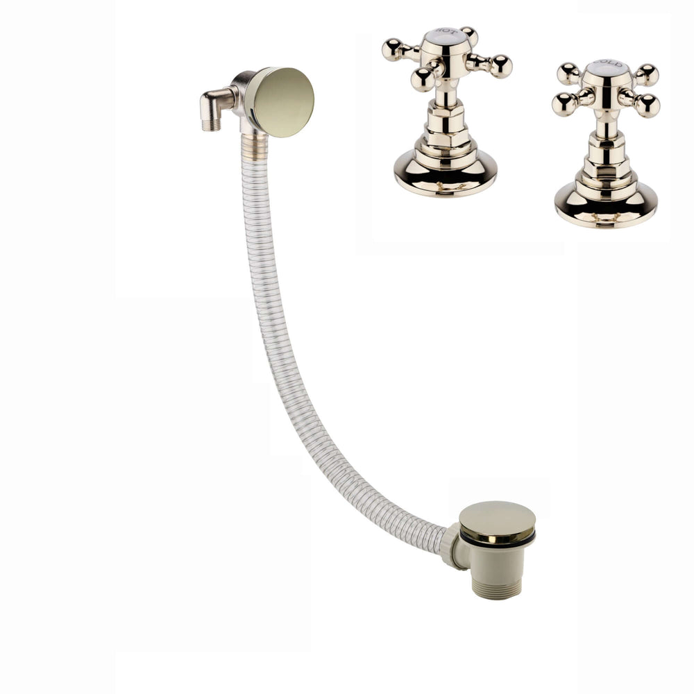 Traditional overflow bath filler with 3/4" deck bath side valves (pair) - gold