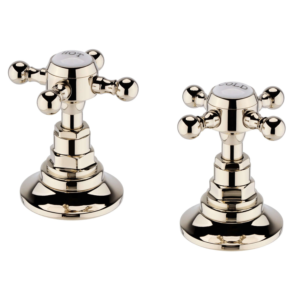 Traditional overflow bath filler with 3/4" deck bath side valves (pair) - gold