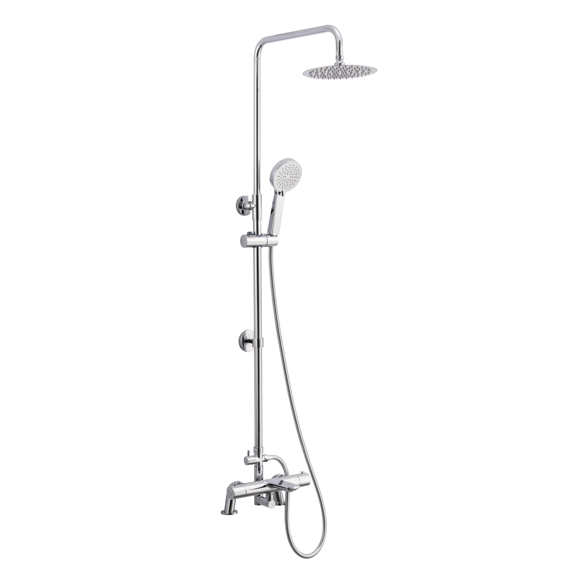 Harbour thermostatic bar bath shower mixer valve with dual rigid riser kit, 200mm round overhead rain shower and handheld - chrome