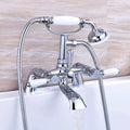 Downton bath shower mixer tap with white ceramic levers - chrome
