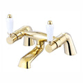 Downton bath mixer tap with white ceramic levers - gold