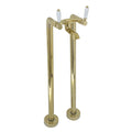Downton floorstanding bath mixer tap with white ceramic levers - gold