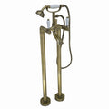 Downton floorstanding bath shower mixer tap with white ceramic levers - antique brass