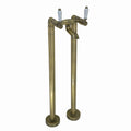 Downton floorstanding bath mixer tap with white ceramic levers - antique brass