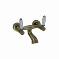 Downton wall mounted bath mixer tap with white ceramic levers - antique brass