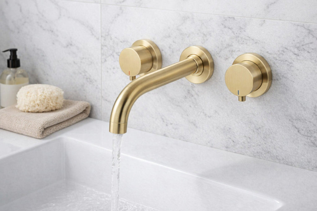 Zara contemporary wall mounted basin mixer tap (3TH) - brushed brass