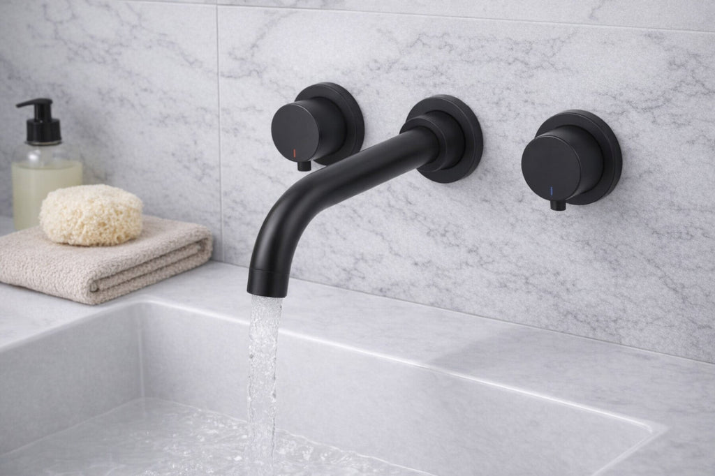 Zara contemporary wall mounted basin mixer tap (3TH) - matt black