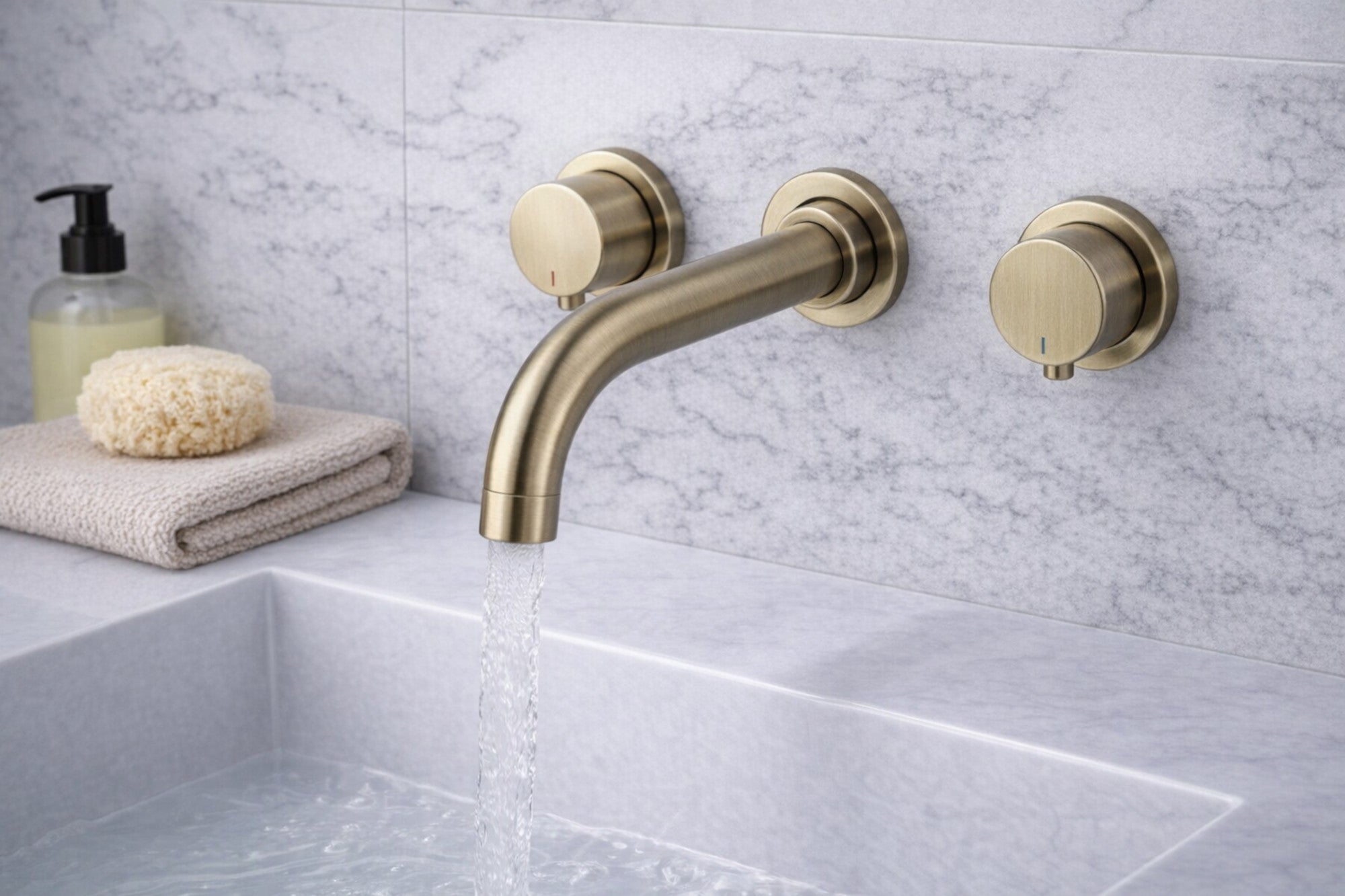 Zara contemporary wall mounted basin mixer tap (3TH) - antique brass