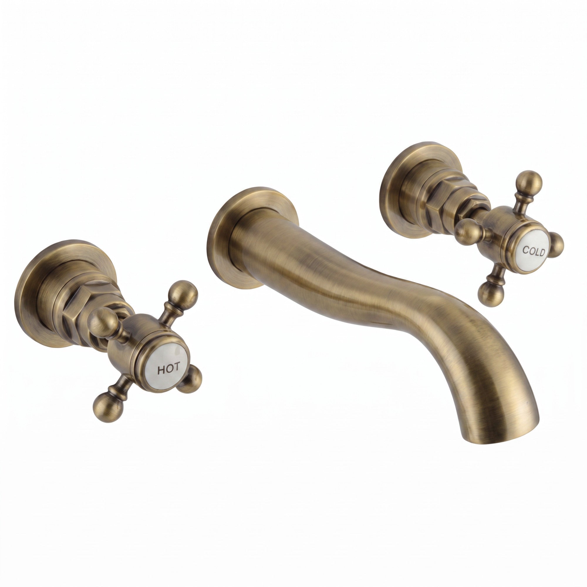 Camberley traditional wall mount basin mixer tap crosshead 3 hole - antique brass